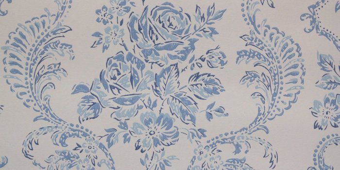 1280x853 1960s Vintage Wallpaper Blue Rose Bouquets and Scrolls on | Etsy