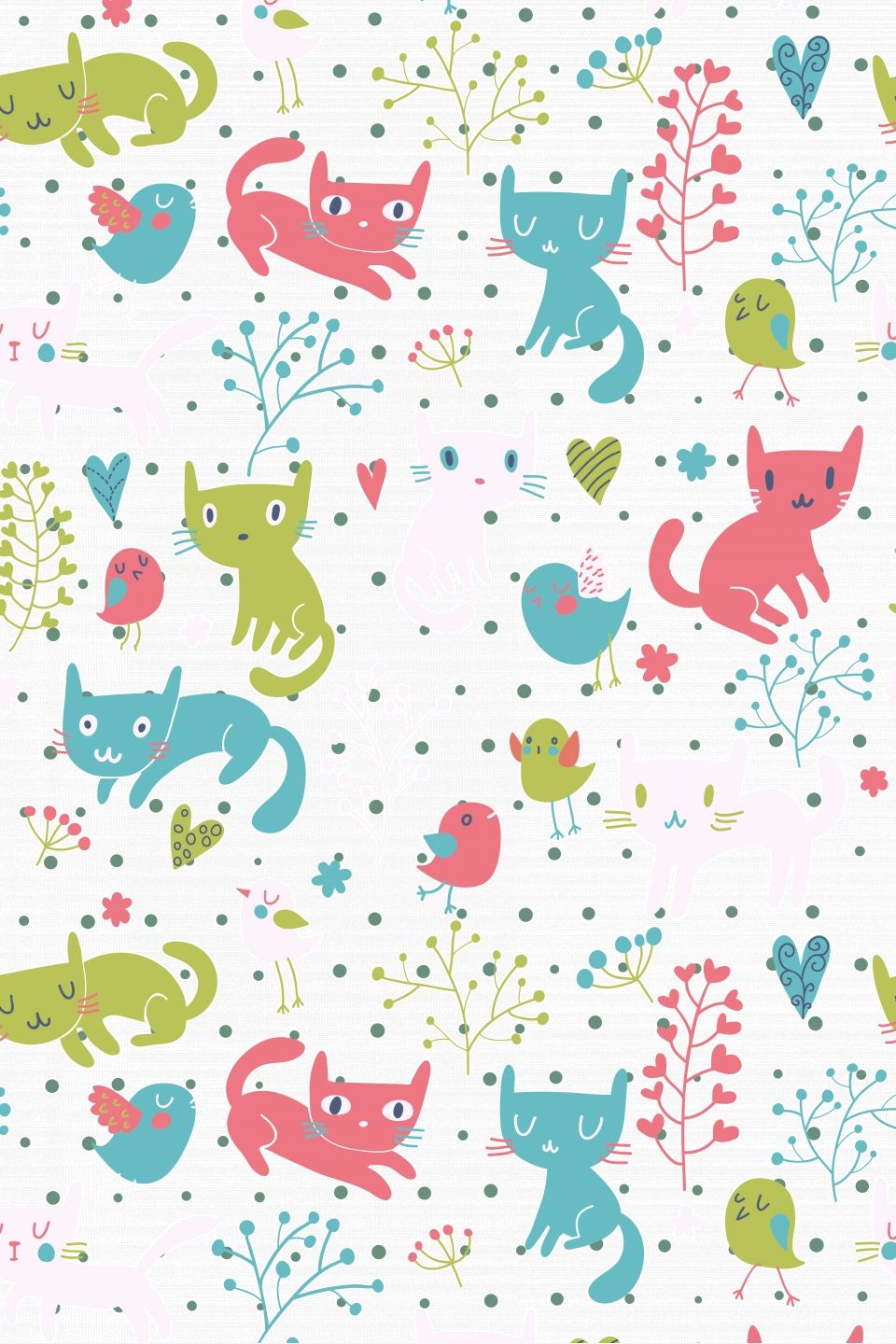 960x1440 Hand Drawn Cute Cartoon Cat Tile Wallpaper Print Ads, Hand Drawn