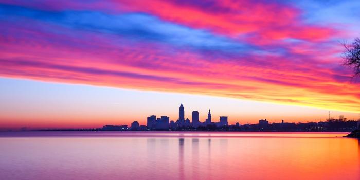 3840x1080 Download 3840x1080 United States, Cleveland, Ohio, Sunset, Clouds