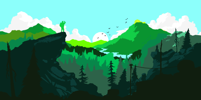 3840x1080 A dual monitor firewatch wallpaper I recoloured because i couldn't find it  in green. : wallpapers