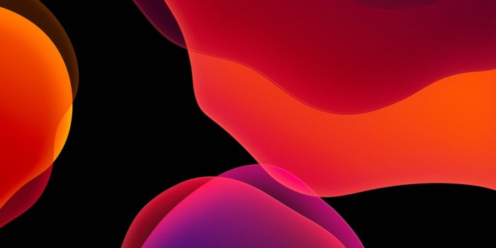 1920x1080 iOS 13 4K Wallpaper, Stock, iPadOS, Red, Black background, AMOLED