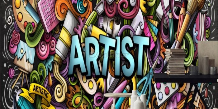 1100x869 Drawing Graffiti Artist with Colorful Painting Wallpaper Mural • Wallmur®