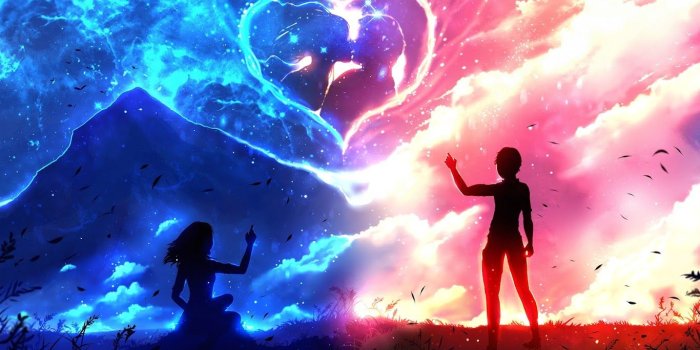 1366x768 Anime Couple Silhouette Heart 4K Wallpaper #60
