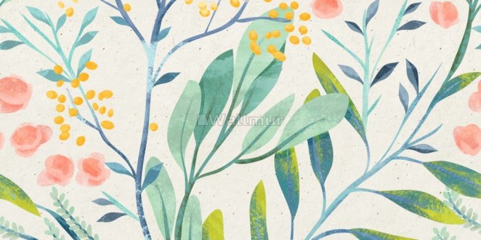 1100x1100 Watercolor Vintage Florals with Botanical Leaves Wallpaper Mural - Wallpaper  • Wallmur®