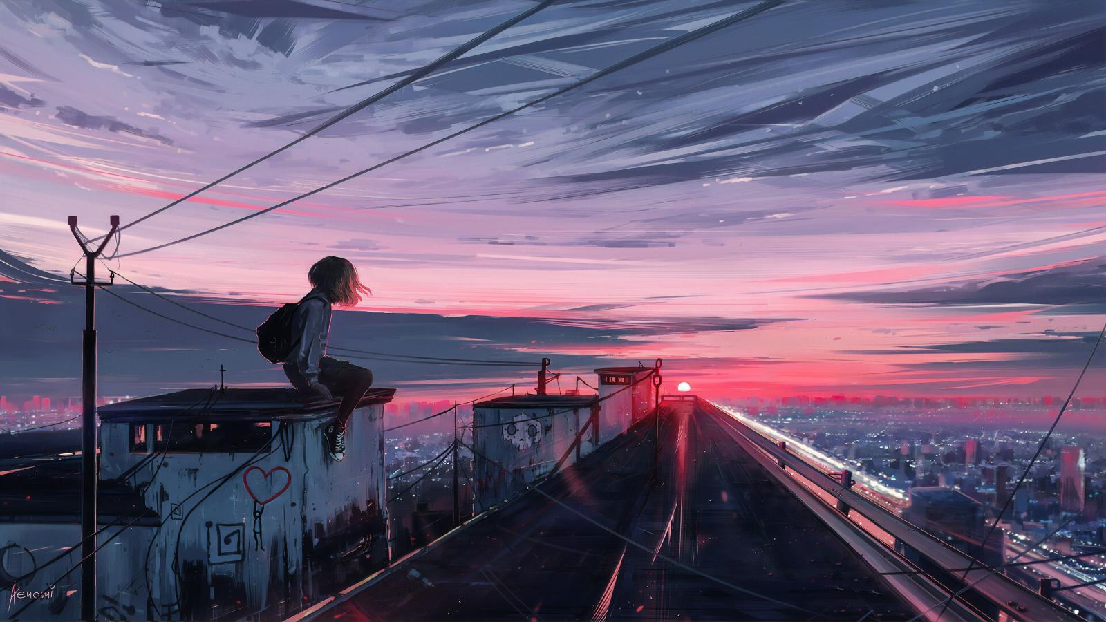 3840x2160 Roofline Girl hd-wallpapers, digital art wallpapers, artwork wallpapers,  artstation wallpapers, artist … | Anime scenery wallpaper, Anime scenery,  Scenery wallpaper