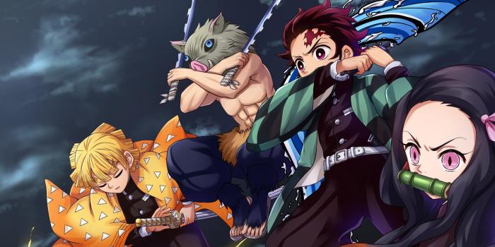 2048x1152 Demon Slayer : Kimetsu No Yaiba - Zenitsu Agatsuma,Inosuke  Hashibira,Tanjiro Kamado & Nezuko Kamado HD wallpaper download