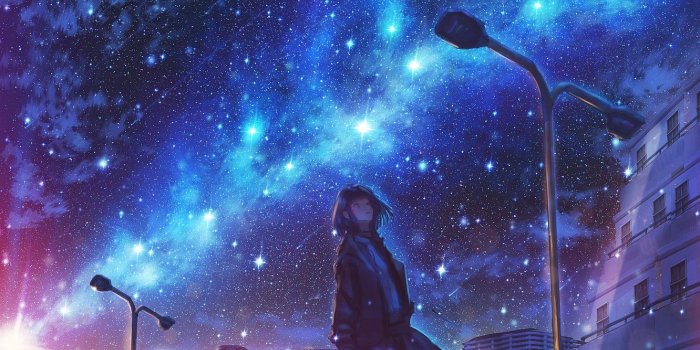 1332x850 Wallpaper girl, night, the city, the milky way images for desktop, section  арт - download