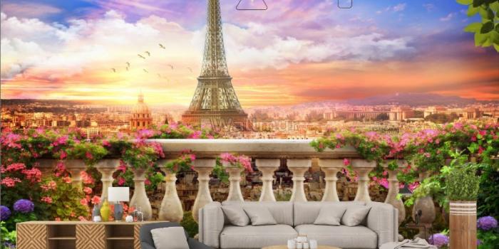 1000x790 Eiffel Tower Sunrise in the Paris Landscape Wallpaper Mural • Wallmur®
