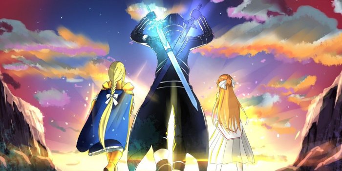 1332x850 Wallpaper girls, guy, swords, crossover, Sword Art Online, Asuna, Kirito, Sword  Art Online images for desktop, section сёнэн - download