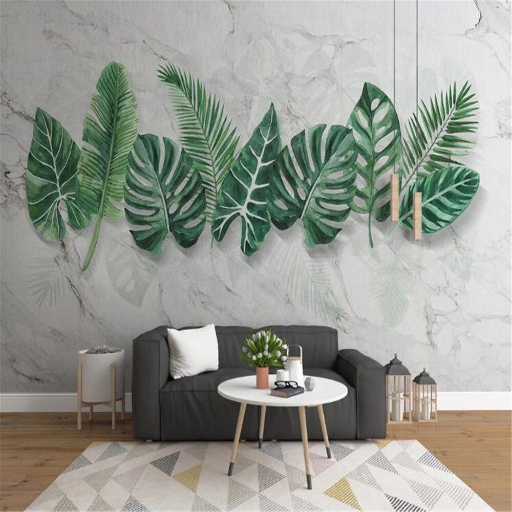 1000x1000 Milofi modern minimalist marble pattern hand painted plant leaves bedroom  living room wallpaper mural background wall|Wallpapers| - AliExpress