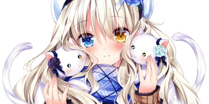 2560x1600 Download 2560x1600 Anime Girl, Bicolored Eyes, Cats, Blonde, Cute, Blushy  Wallpapers for MacBook Pro 13 inch - WallpaperMaiden