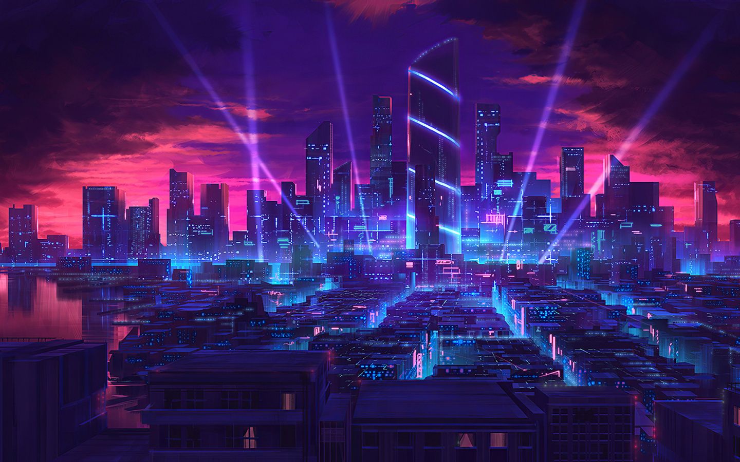 1440x900 1440x900 Cityscape, night, Skyscrapers, art wallpaper