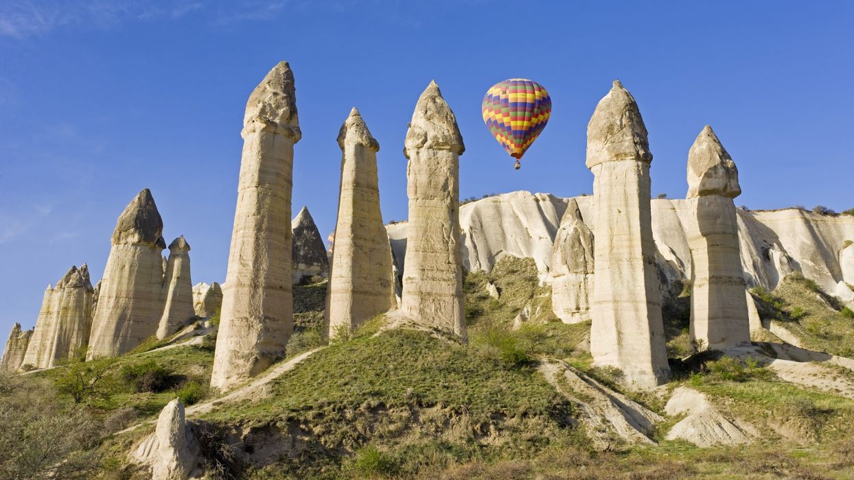 1244x700 Turkey Cappadocia hot air balloons chimneys wallpaper | 1920x1080 | 222575  | WallpaperUP