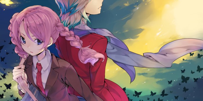 1207x1000 braids butterfly chiko (mizuho) gouenji shuuya gouenji yuuka inazuma eleven  go pink hair school uniform tie | konachan.com - Konachan.com Anime  Wallpapers