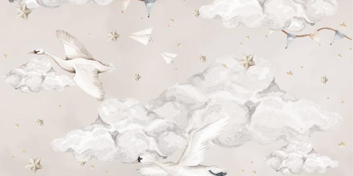 1200x1200 Magic Swans Beige Wallpaper - Dekornik.com Wallstickers And Wallpapers  Online Store