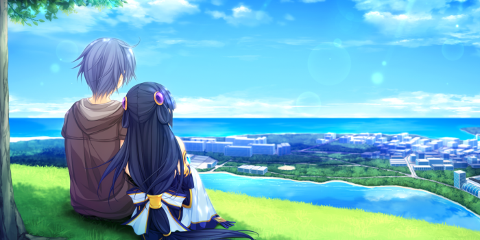 1366x768 Download 1366x768 Anime Couple, Scenic, Romance, Clouds, Cute Wallpapers  for Laptop,Notebook - WallpaperMaiden