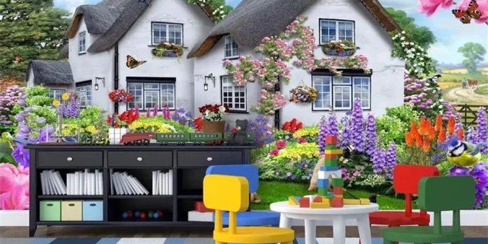 1000x800 Beibehang Wallpaper mural blue sky thatched house multicolored small garden  dog landscape children background mural 3d wallpaper|Wallpapers| -  AliExpress