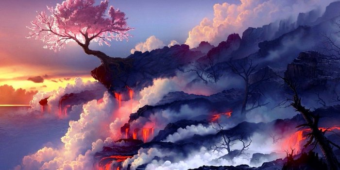 1920x1200 Cherry blossoms and lava : wallpapers