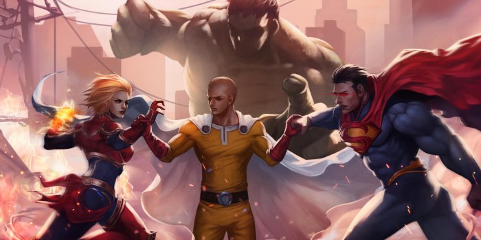 2560x1600 Wallpaper Of Captain Marvel, Hulk, One-punch Man, Saitama - Saitama Vs  Captain Marvel - 2560x1600 Wallpaper - teahub.io