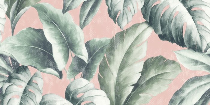 1000x1000 Tropicana Floral Leaf wallpaper in pink | I Love Wallpaper