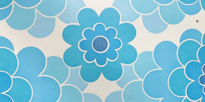 1500x1125 Vintage blue wallpaper by the meter French pop flowers 60s 70s | Etsy