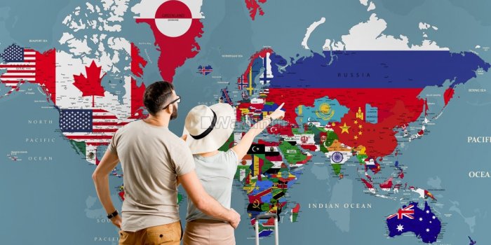 1100x734 Country Flags on World Map Wallpaper Mural - World Map Wallpaper - Wallpaper  • Wallmur®