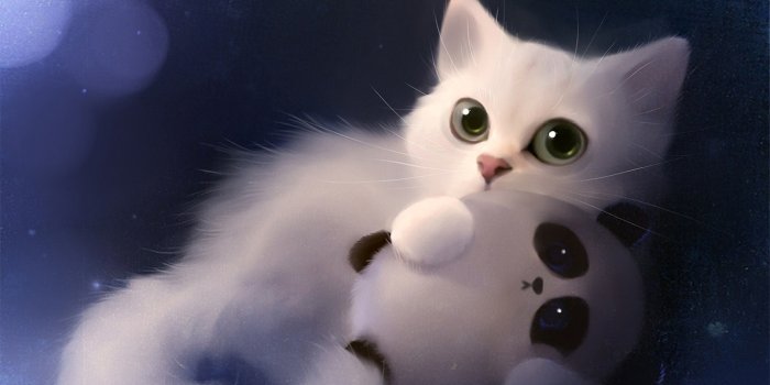 1366x768 White Kitten, Cute, Big Eyes, Art Cat Wallpaper