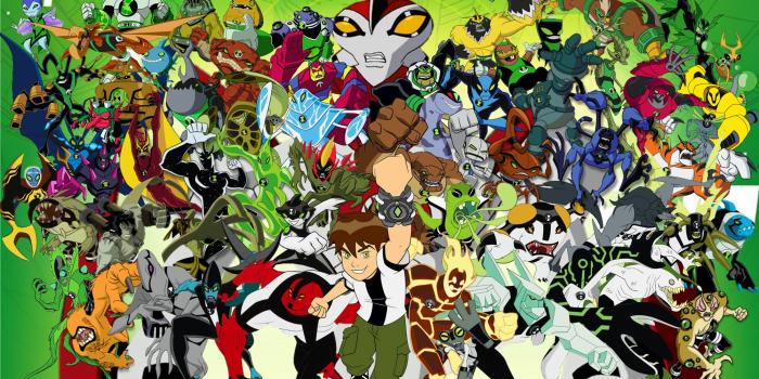 2005x1125 A Ben 10 wallpaper I made, featuring Ben and his 62 transformations: Ben10