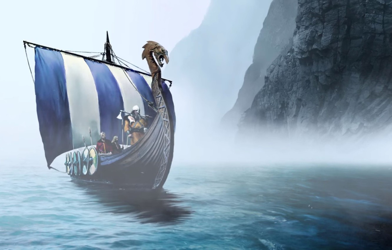 1332x850 Wallpaper sea, viking, shield, warrior, montain, bolt, Expeditions Viking,  weaponshield images for desktop, section фантастика - download