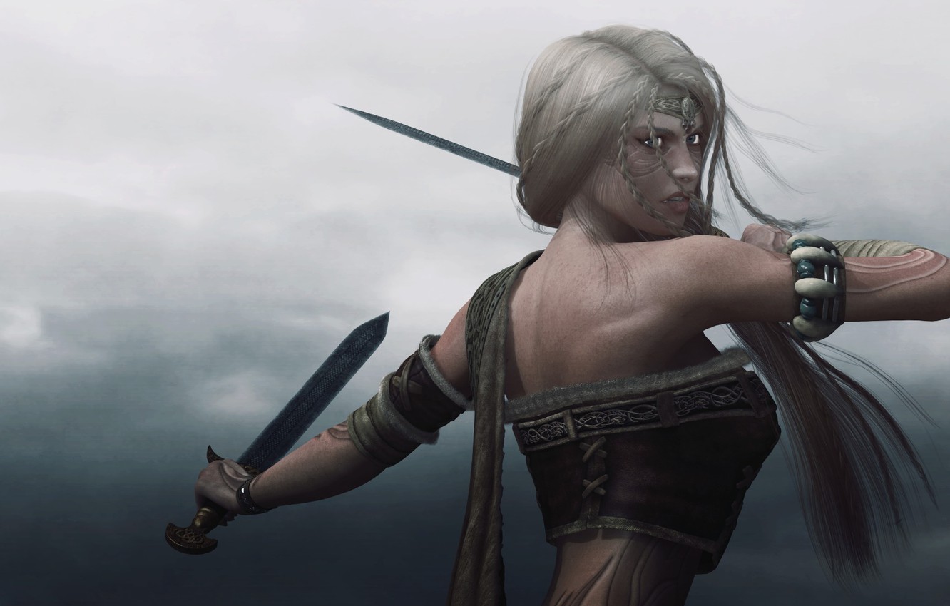 1332x850 Wallpaper Girl, tattoo, swords, Viking images for desktop, section  рендеринг - download