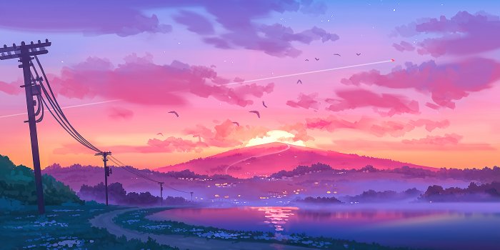 3840x2160 Sunset in the mountains Illustration Wallpaper 4k Ultra HD ID:6348