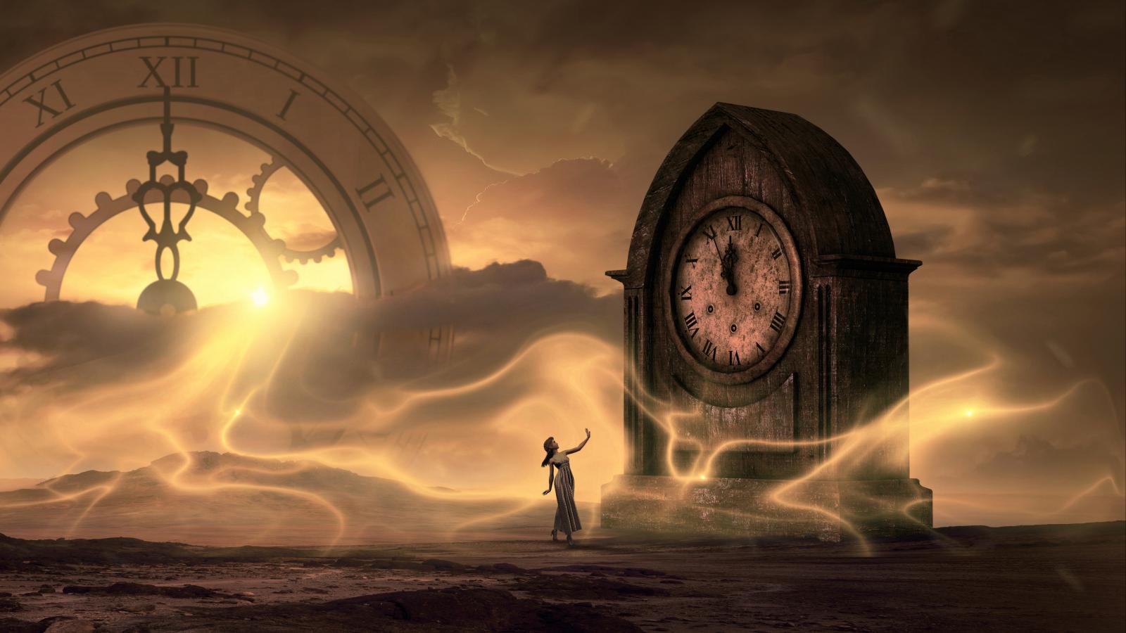 3840x2160 Wallpaper 4k clock, fantasy, mysterious, girl, time 4k Wallpaper