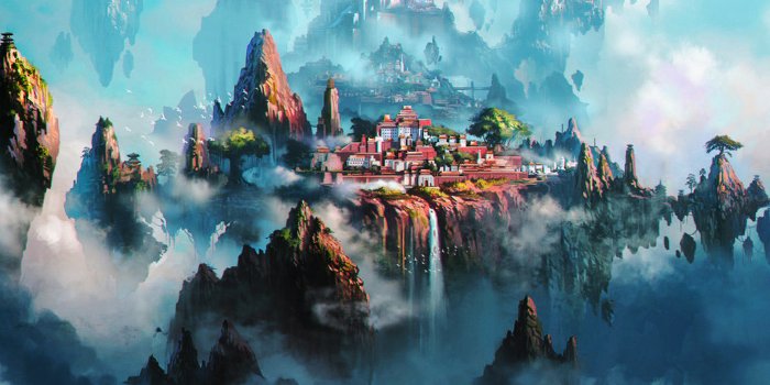 2560x1600 av36-cloud-town-fantasy-anime-liang-xing-illustration-art-green-wallpaper
