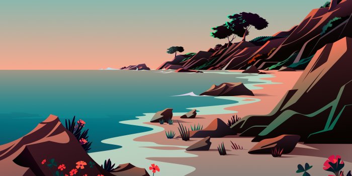 4480x2520 Beach Wallpaper 4K, Landscape, Morning, Scenery, Illustration, Nature, #3792