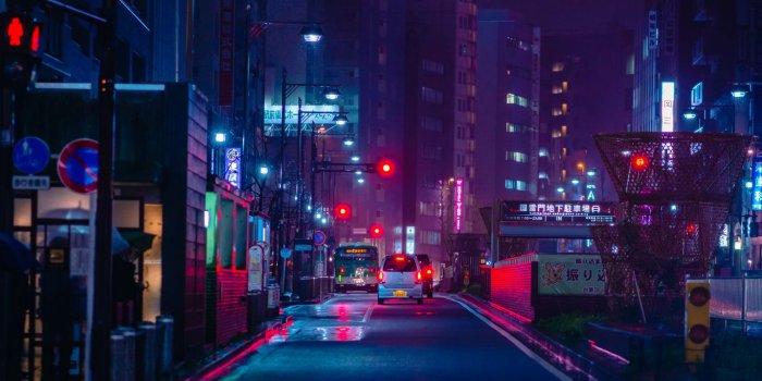 1366x768 Download wallpaper 1366x768 street, night city, neon, road, cars tablet,  laptop hd background