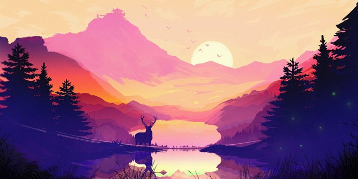 1366x768 Desktop Wallpapers Deer Nature Spruce Mountains Lake 1366x768