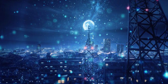 3840x2160 Wallpaper 4k Blue Night Big Moon Anime Scenery Wallpaper