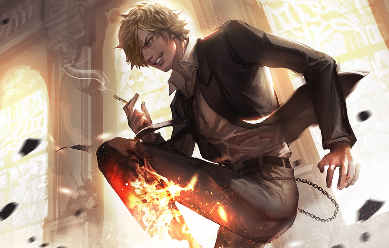 1332x850 Wallpaper fire, smoke, cigarette, guy, chain, One Piece, Sanji images for  desktop, section прочее - download