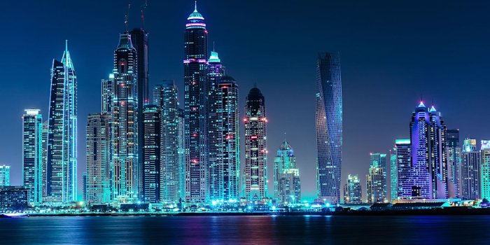 1366x820 Dubai at Night Cityscape Wallpaper Mural | Marmalade Art