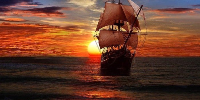 1600x1200 Sunset and Pirate Ship Fantasy art Desktop Wallpaper HD 1920x1200 :  Wallpapers13.com