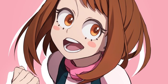 1332x850 Wallpaper smile, pink background, My hero Academy, My Hero Academia, Boku  No Hero Academy, Uraraka, Ochako images for desktop, section сёнэн -  download