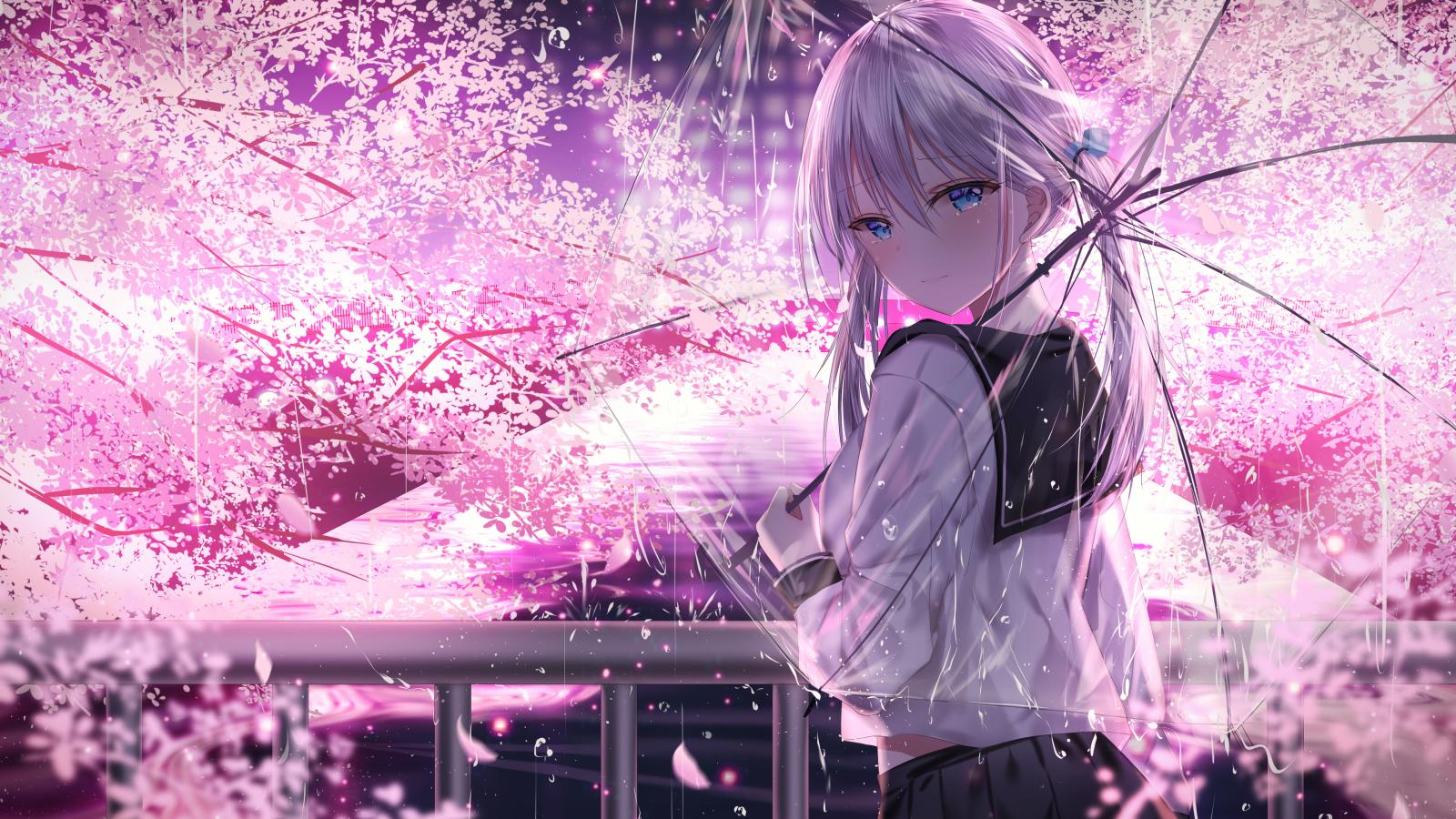 3840x2160 back girl wallpaper,purple,anime,violet,cg artwork,pink,spring,sky,flower,plant,graphic  design, #1554107 - Wallpaperkiss
