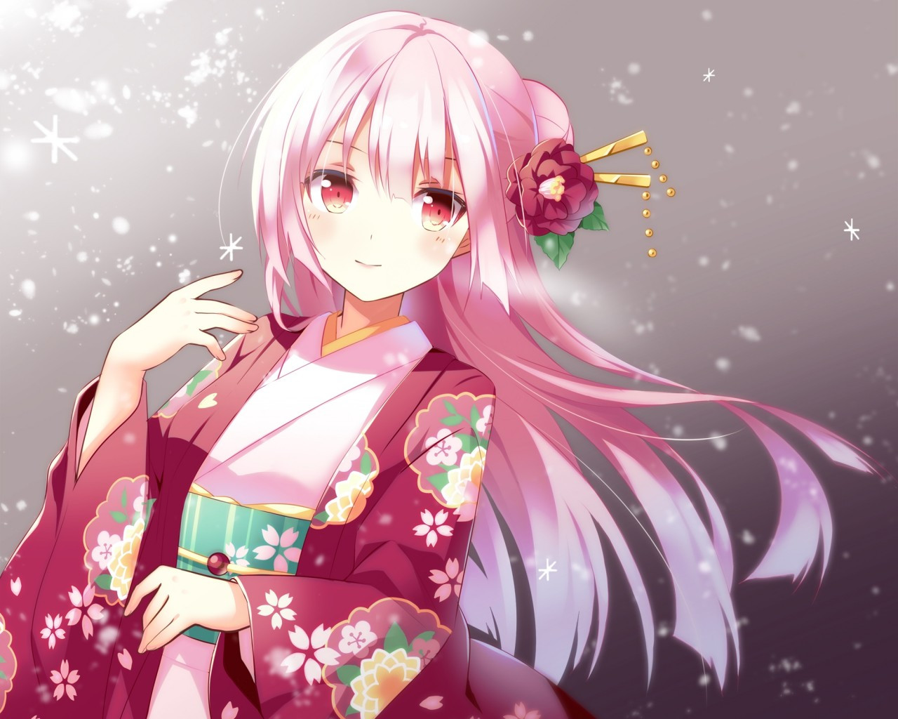 1280x1024 Download 1280x1024 Anime Girl, Traditional Clothes, Pink Long Hair  Wallpapers