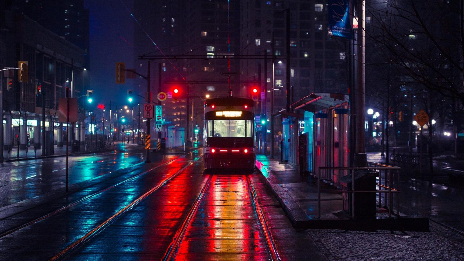 3840x2160 3840x2160, Tram In The Night City Wallpaper - Night City (#2840625) - HD  Wallpaper & Backgrounds Download