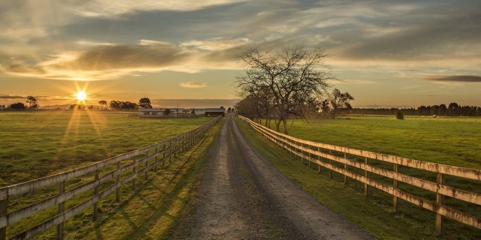 1332x850 Wallpaper road, sunset, the fence, farm images for desktop, section природа  - download