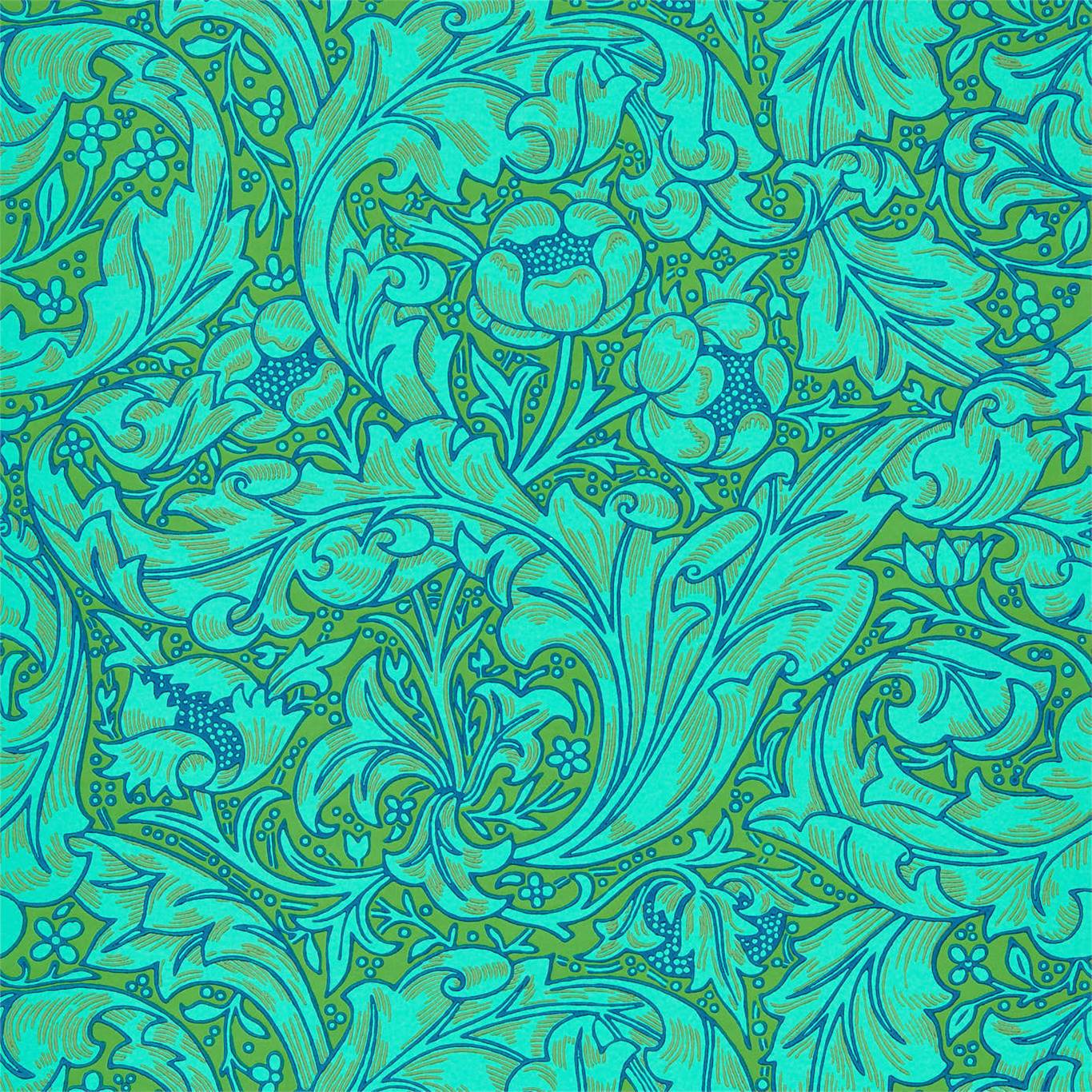 1366x1366 Bachelors Button Olive/Turquoise Wallpaper | Morris & Co by Sanderson Design