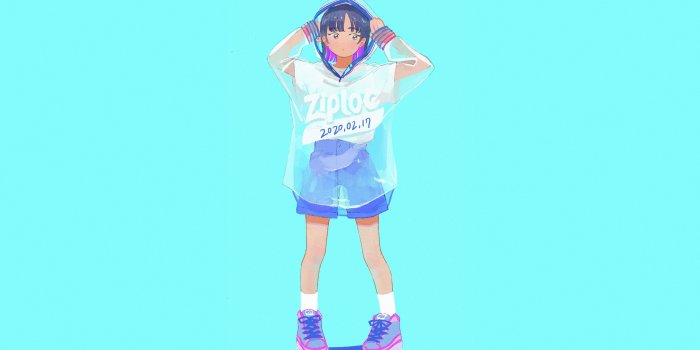 3840x2160 458806 4K, original characters, blue background, anime girls, noise,  Streetwear, cyan background, anime, cyan - Mocah HD Wallpapers