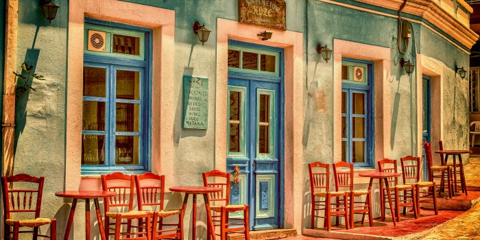 3776x2500 Outdoor Cafe at Greek Restaurant by analogicus HD Wallpaper | Background  Image | 3776x2500