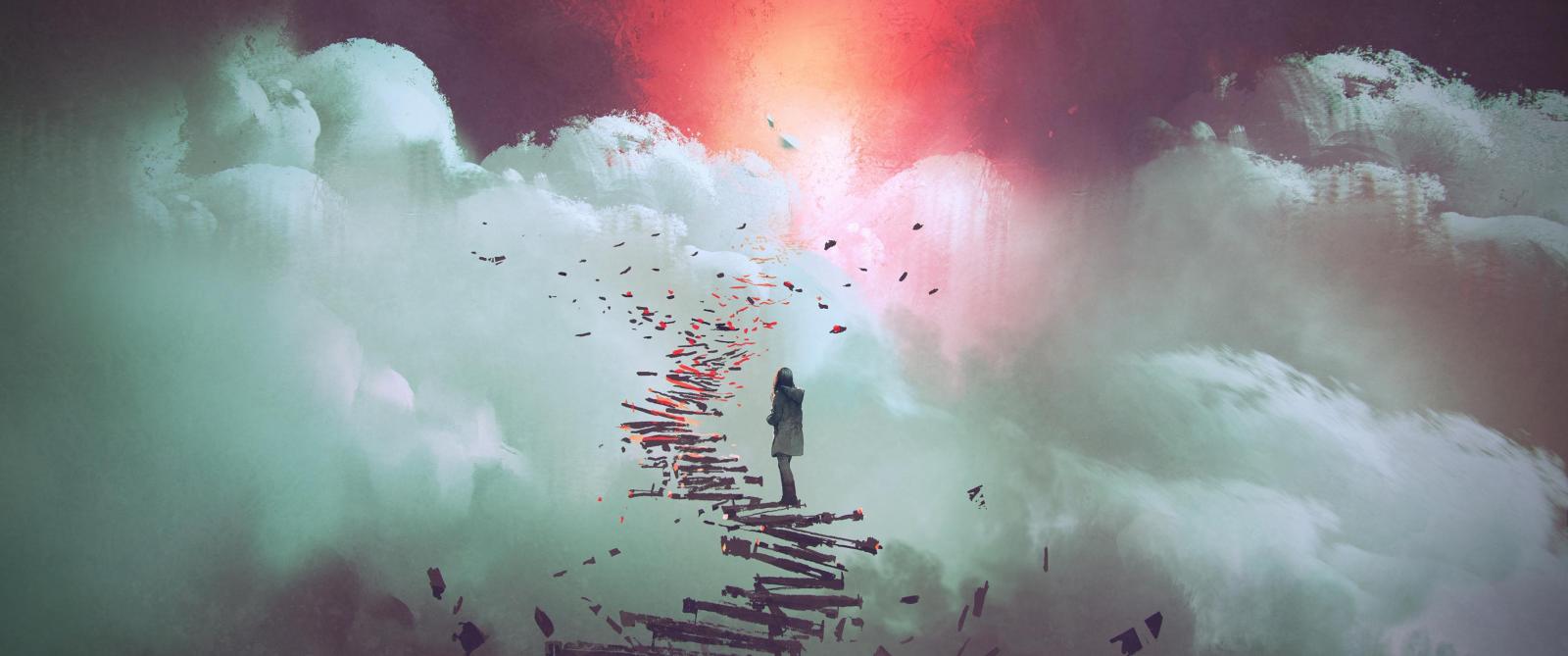 3440x1440 Broken Stairway to Heaven HD wallpaper