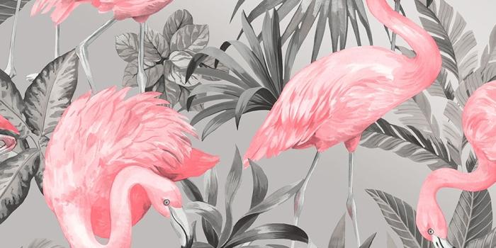 1000x1000 Flamingo wallpaper in pink & soft grey | I Love Wallpaper